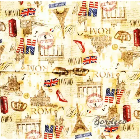 Serwetka do decoupage miasta świata i ich symbole 25x25 Paper+Design Unikat